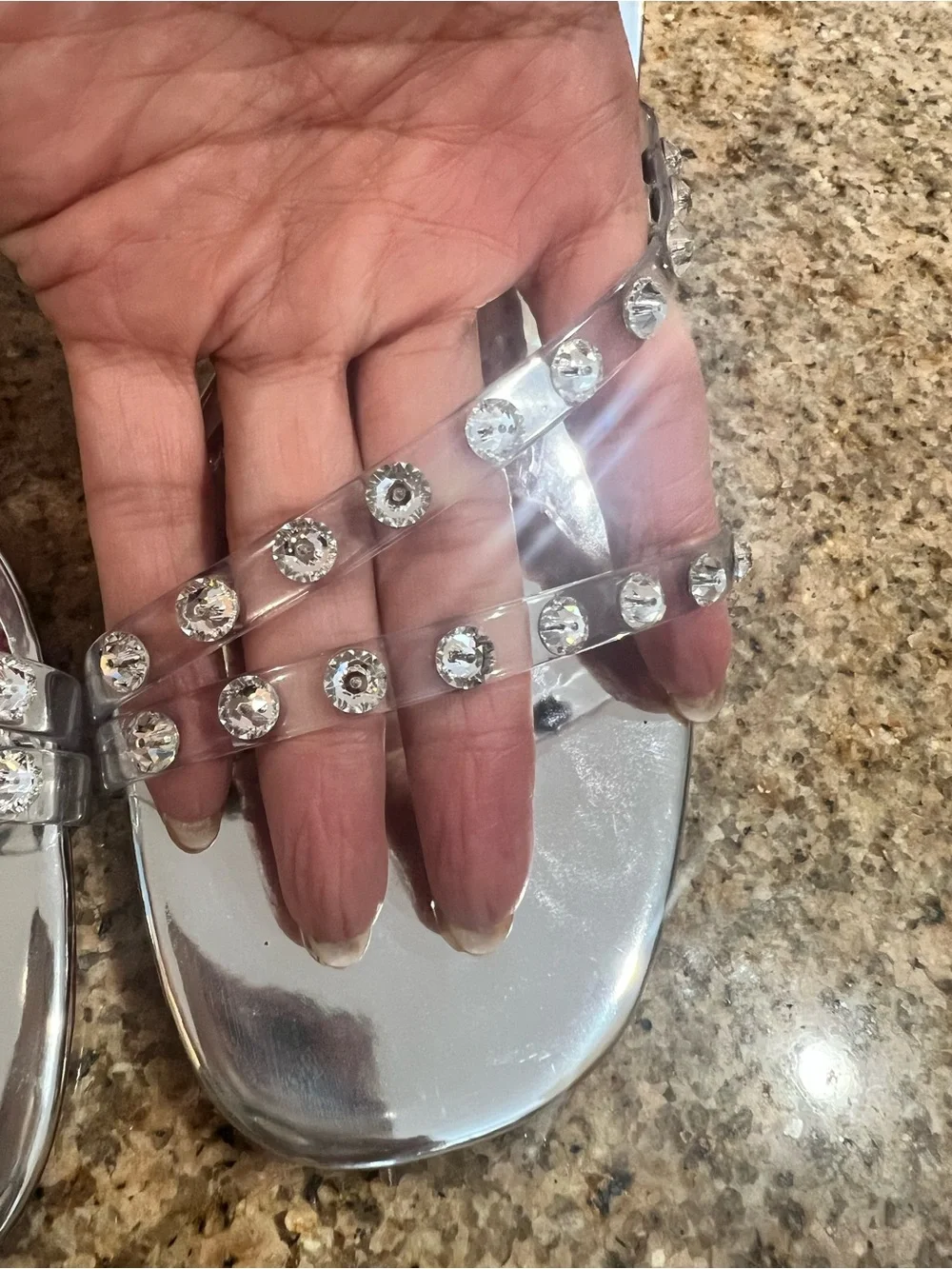Larroudé Silver Swarovski Crystal Clear Slingback Heels Size 8